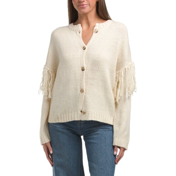 SUNDAY EDITION cream Fringe Sleeve Cardigan - Picture 1 of 2